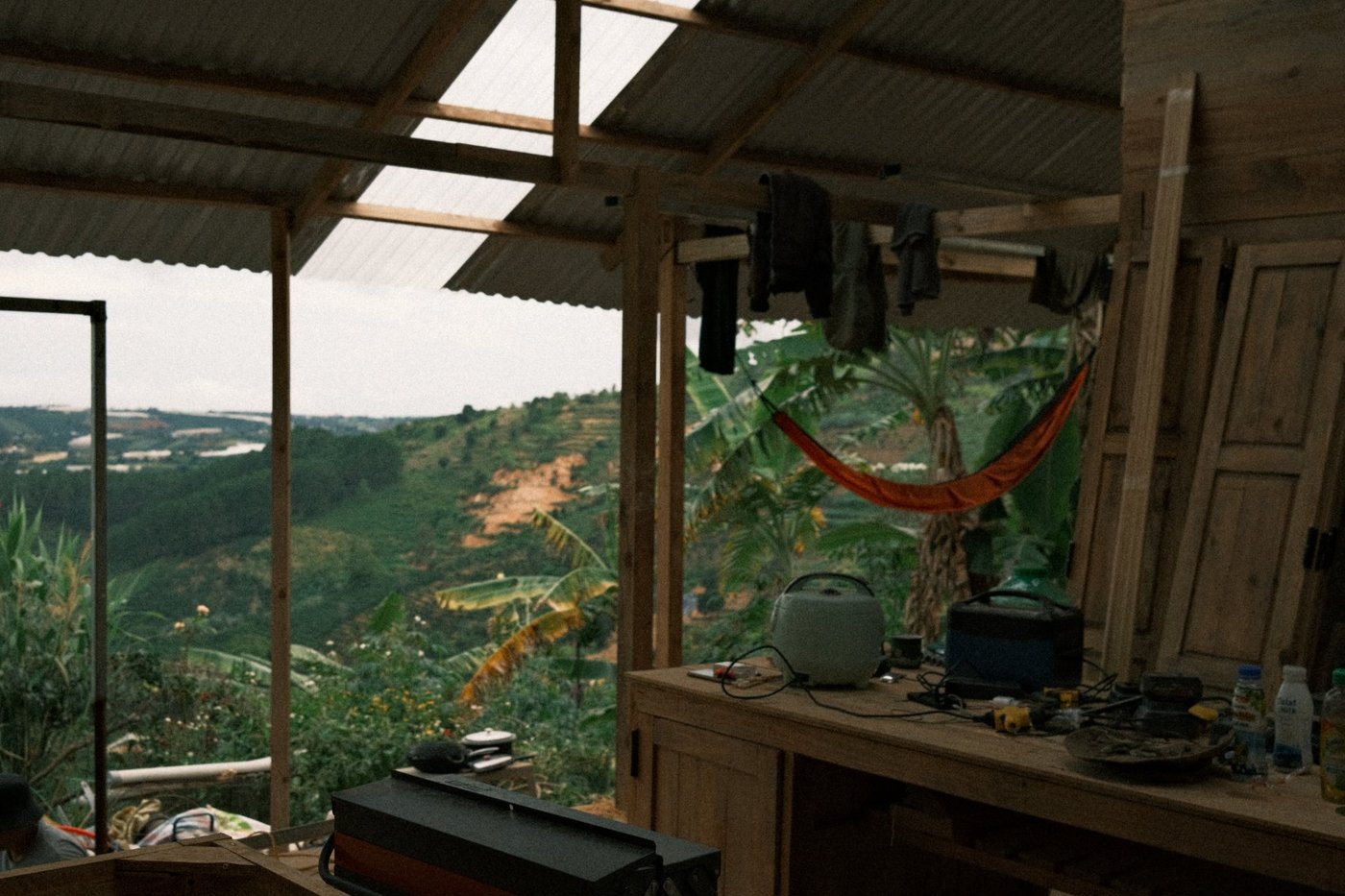 Inside the jungle house — hammock, jungle view